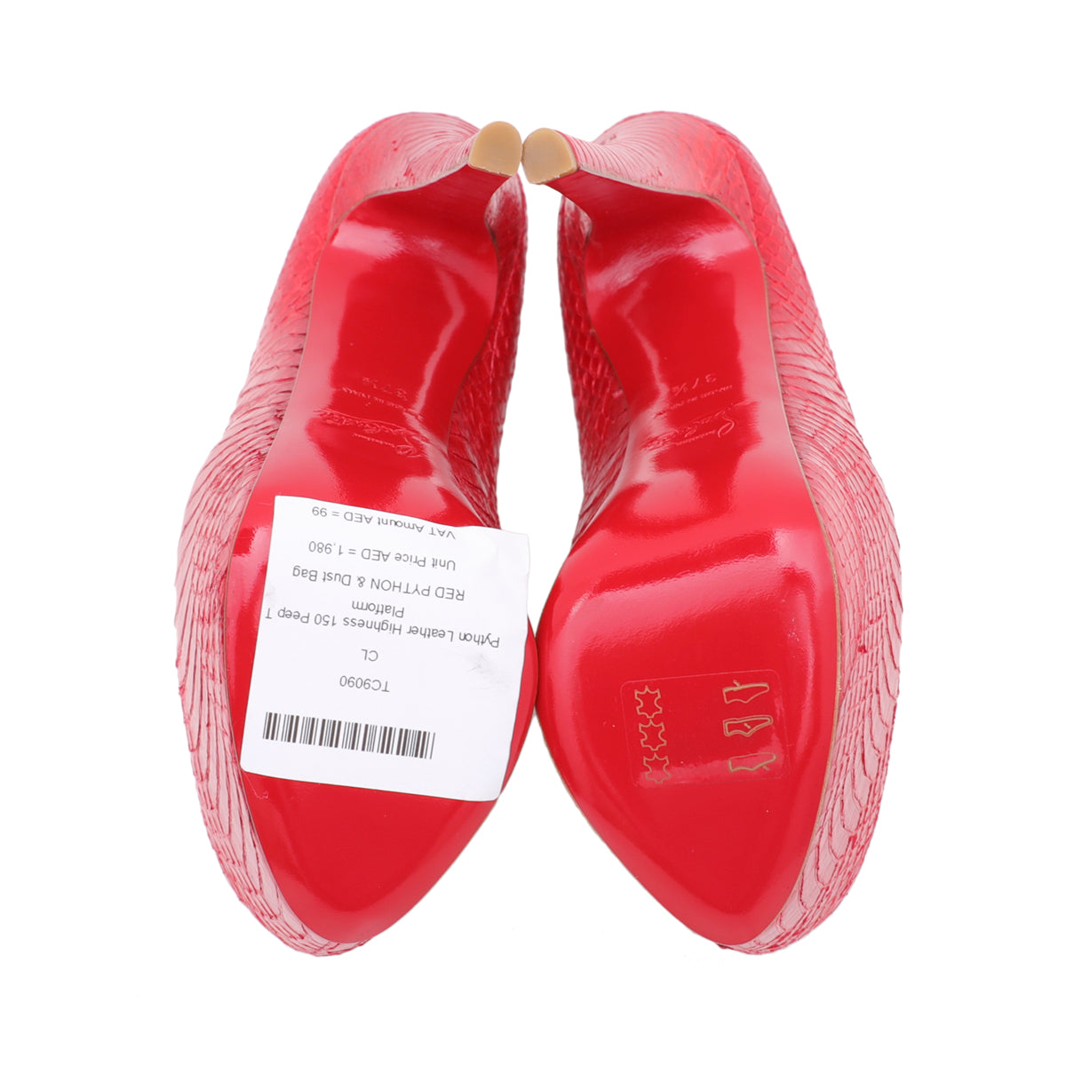 Christian Louboutin Red Python Highness 150mm Peep Toe Platform 37.5