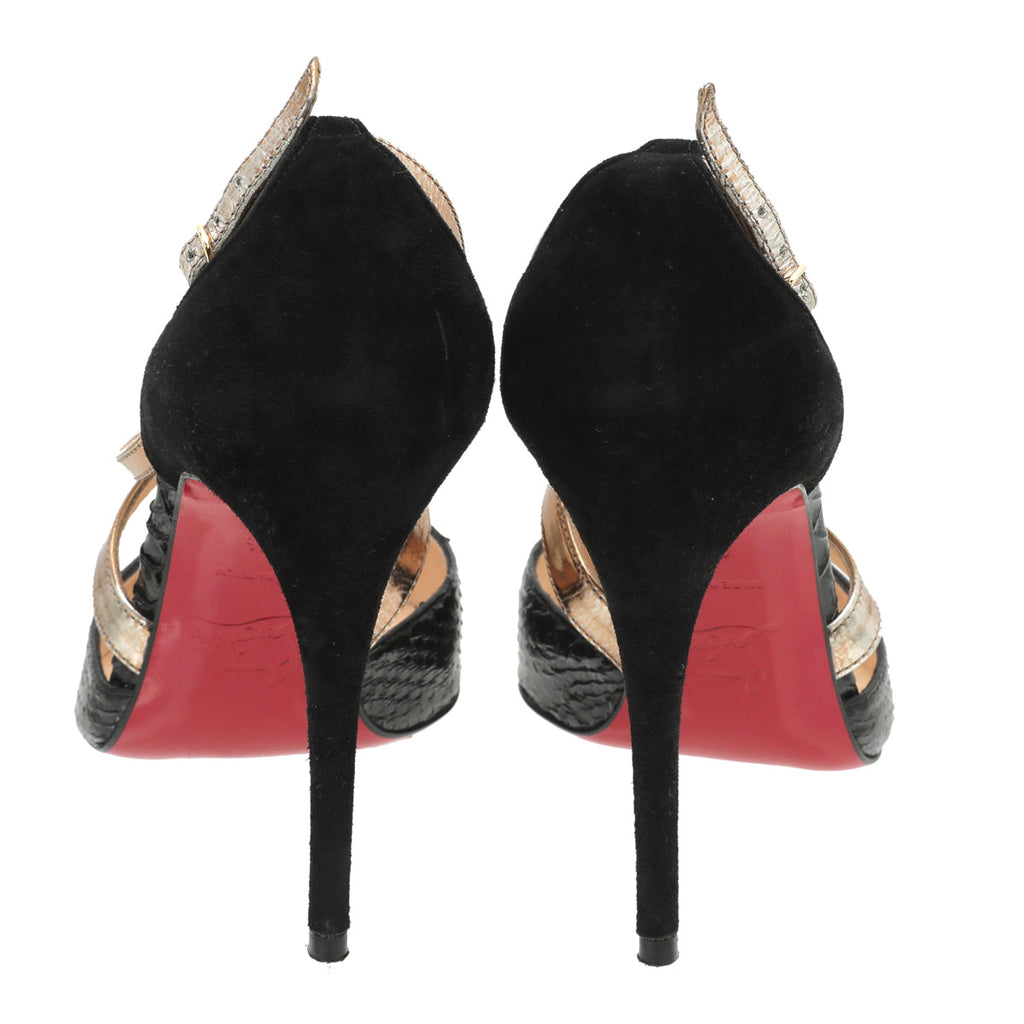 Christian Louboutin Black Python & Suede Maltaise Pumps 35.5