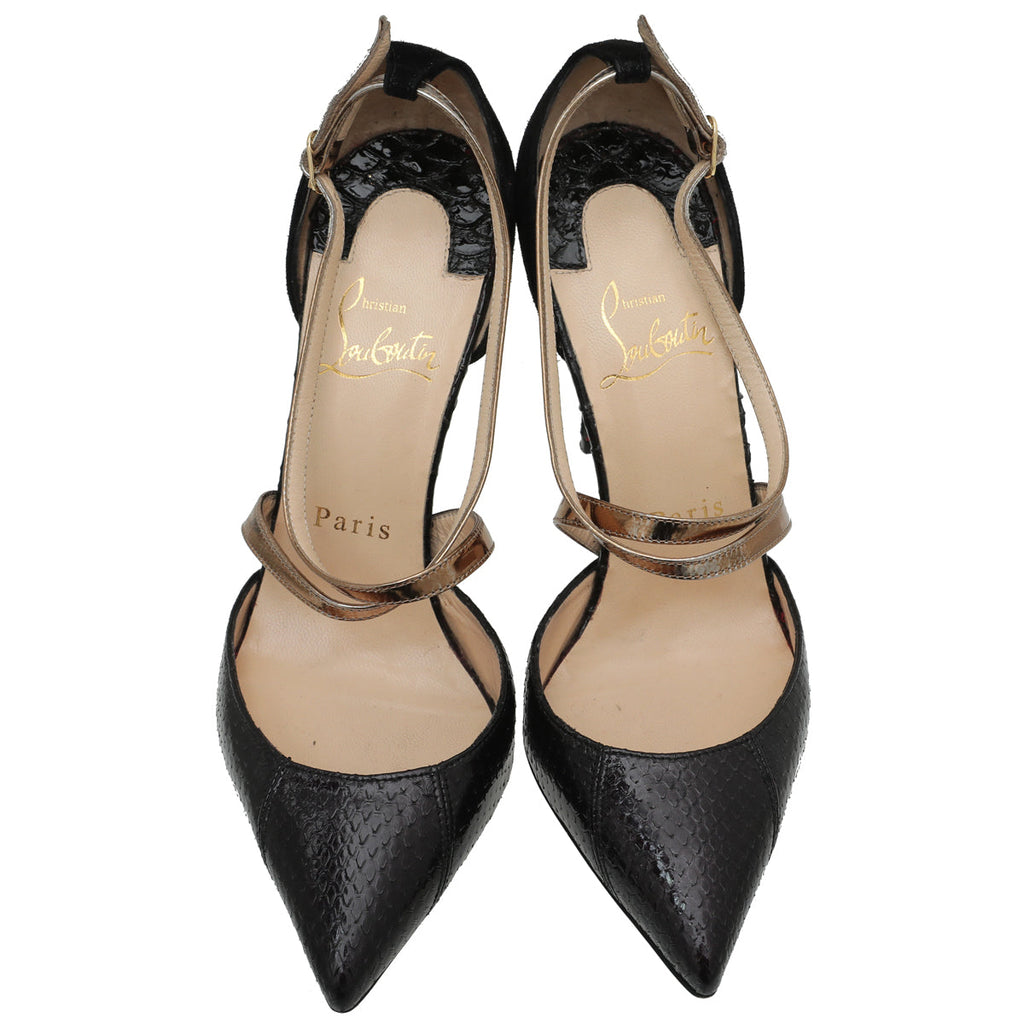 Christian Louboutin Black Python & Suede Maltaise Pumps 35.5