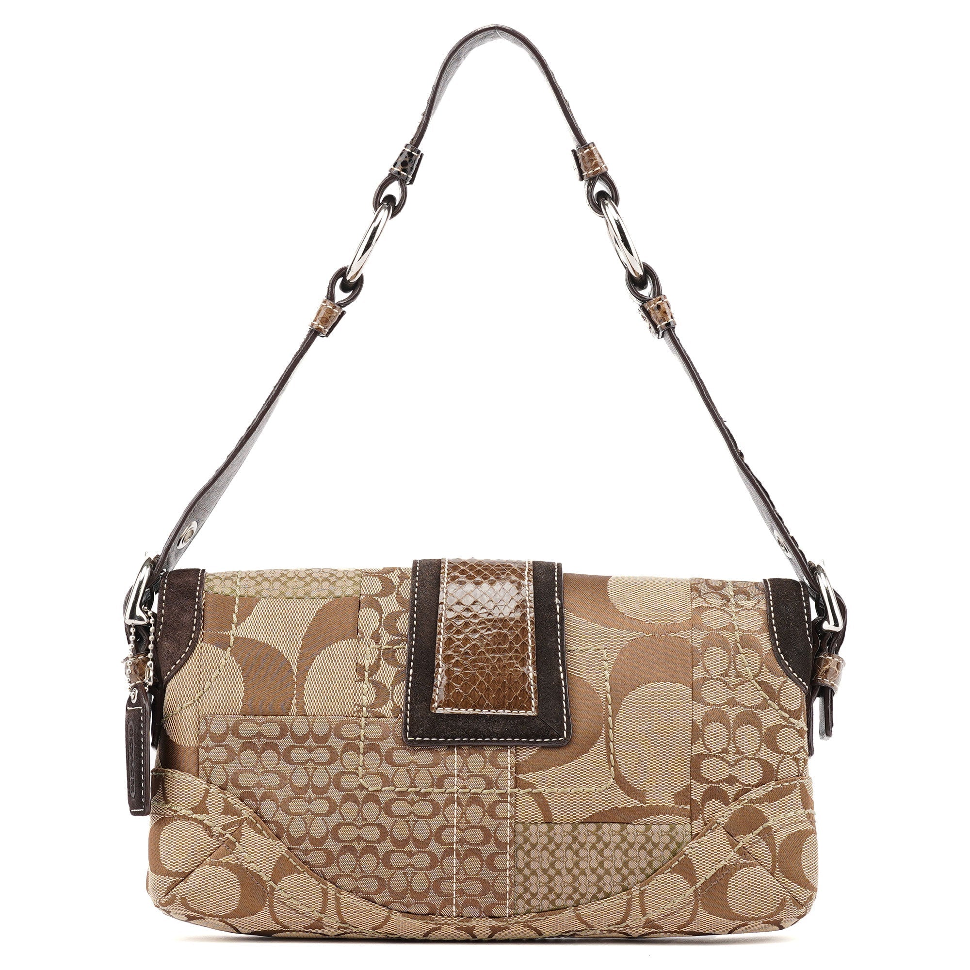 10087 Beige Brown Snakeskin Soho Shoulder Bag