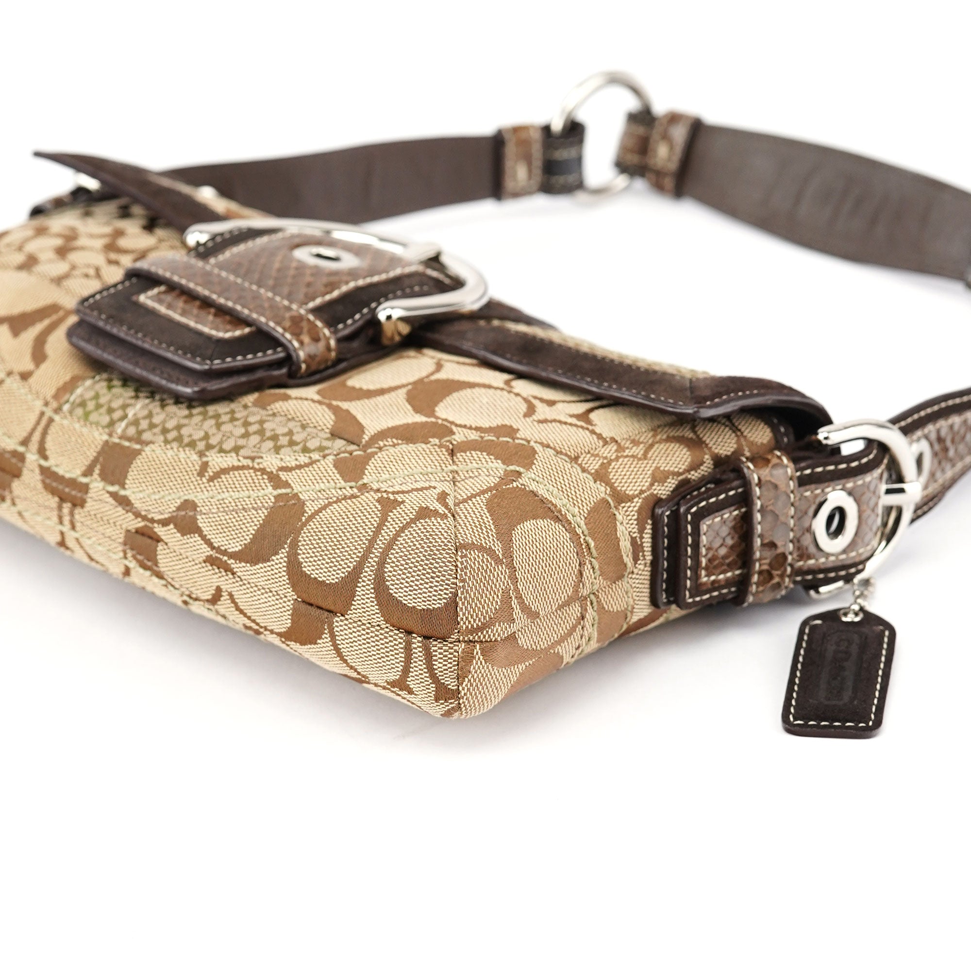 10087 Beige Brown Snakeskin Soho Shoulder Bag
