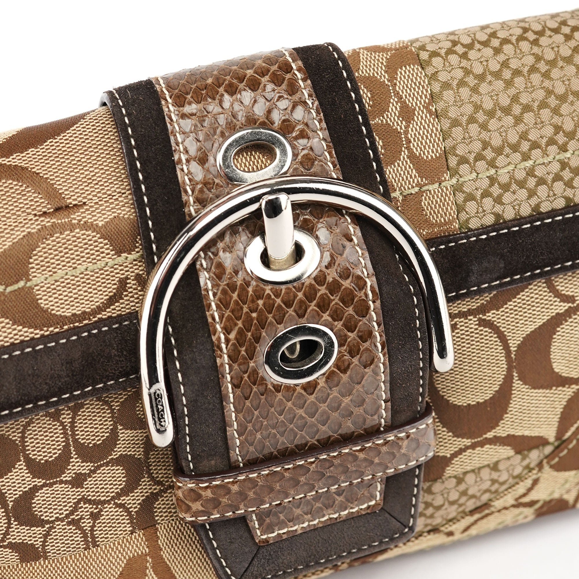 10087 Beige Brown Snakeskin Soho Shoulder Bag