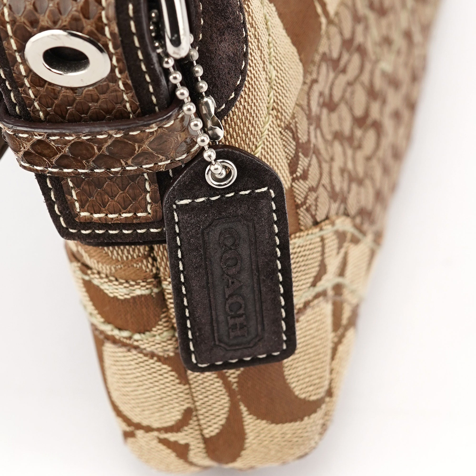 10087 Beige Brown Snakeskin Soho Shoulder Bag