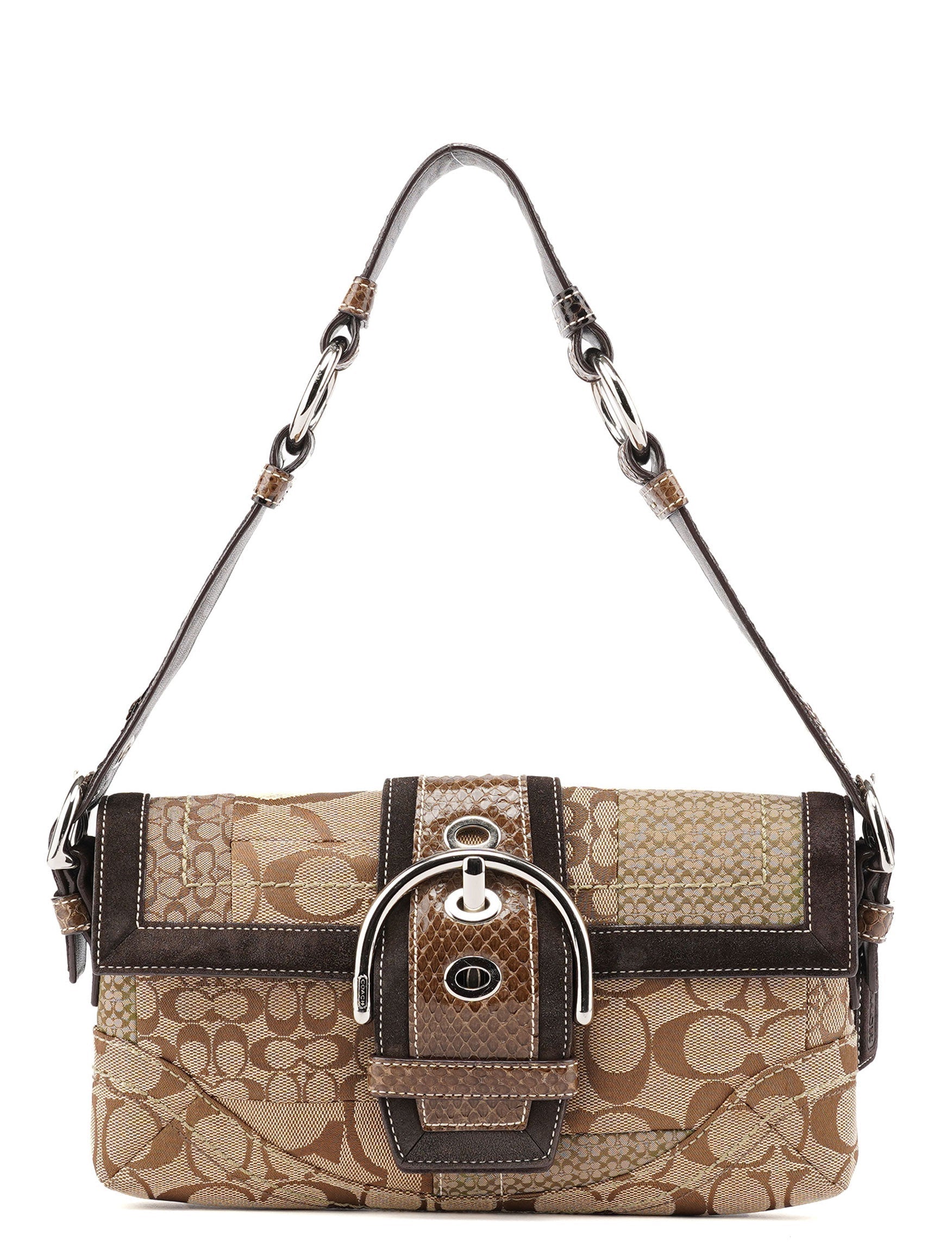 10087 Beige Brown Snakeskin Soho Shoulder Bag