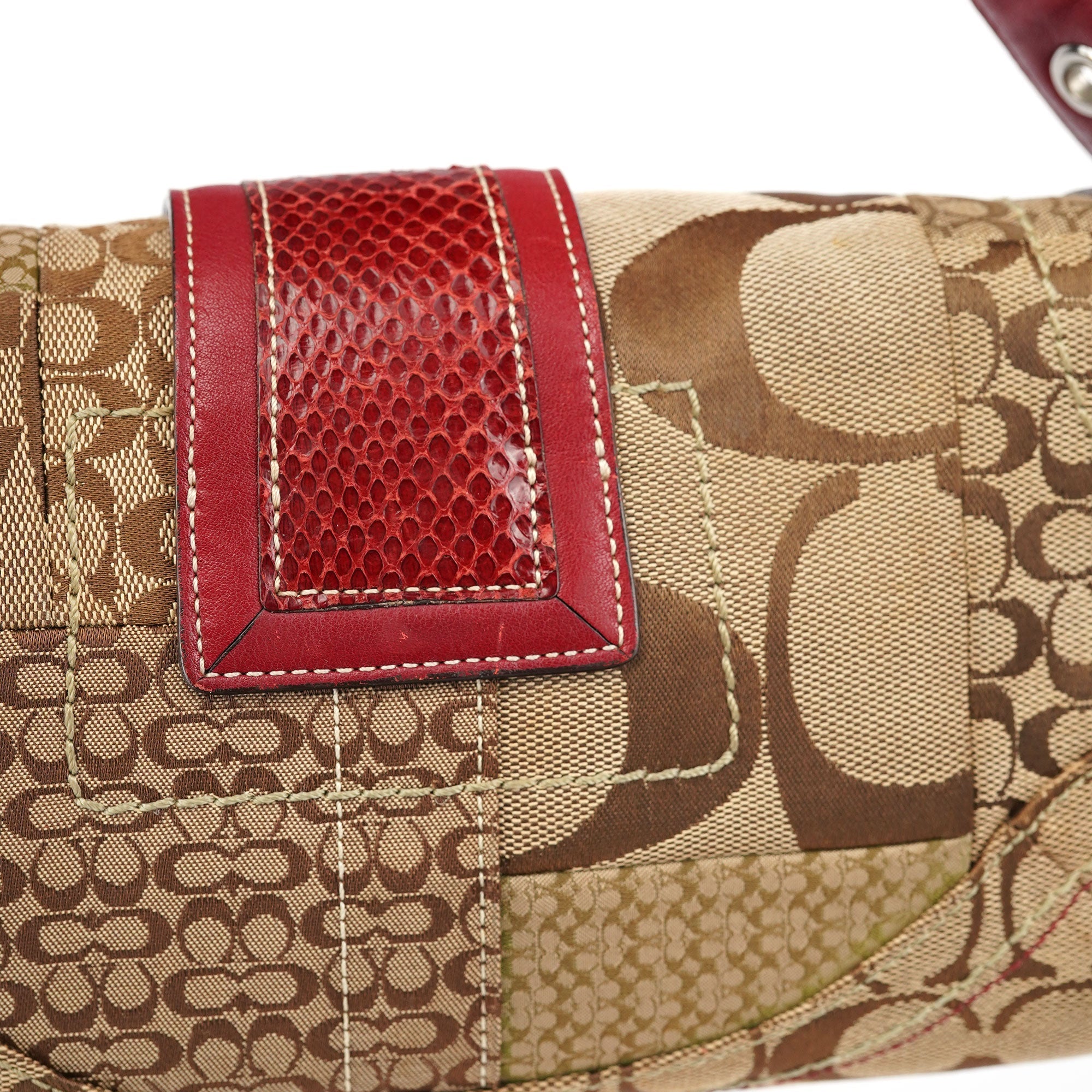 10087 Beige Burgundy Snakeskin Soho Shoulder Bag