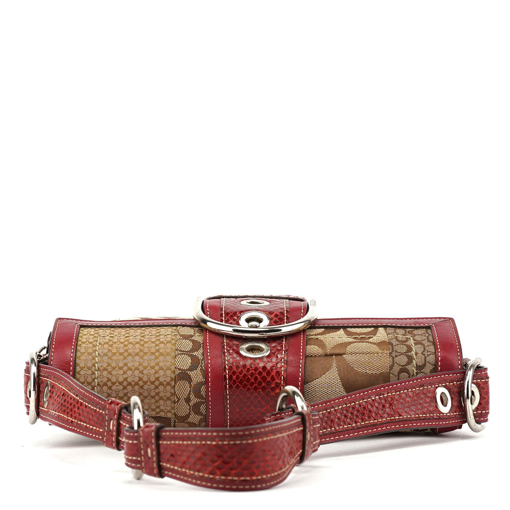 10087 Beige Burgundy Snakeskin Soho Shoulder Bag