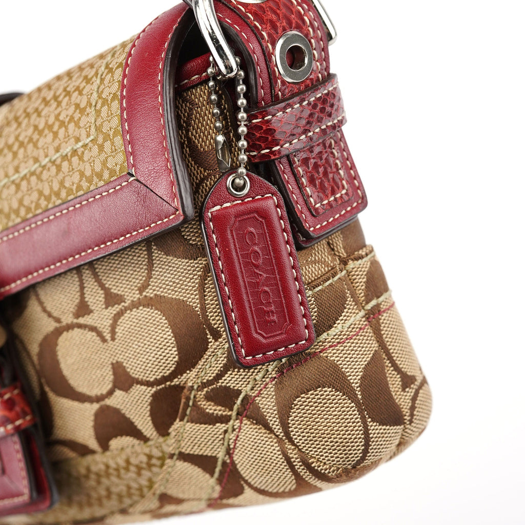 10087 Beige Burgundy Snakeskin Soho Shoulder Bag