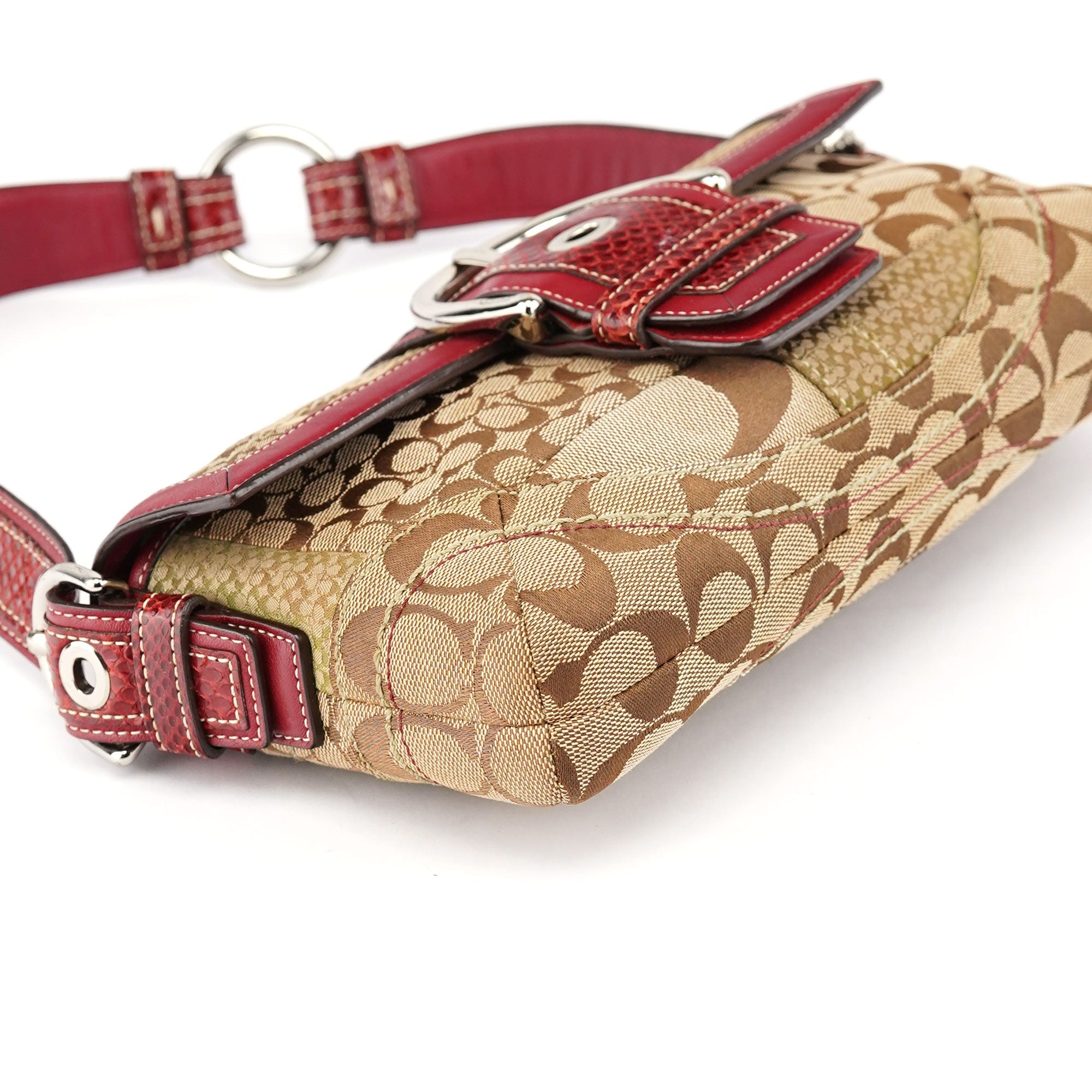 10087 Beige Burgundy Snakeskin Soho Shoulder Bag