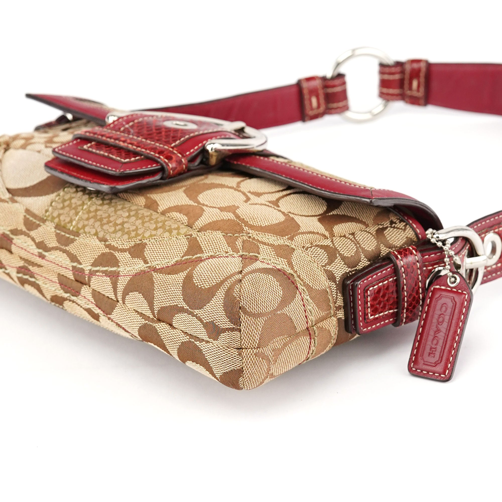 10087 Beige Burgundy Snakeskin Soho Shoulder Bag