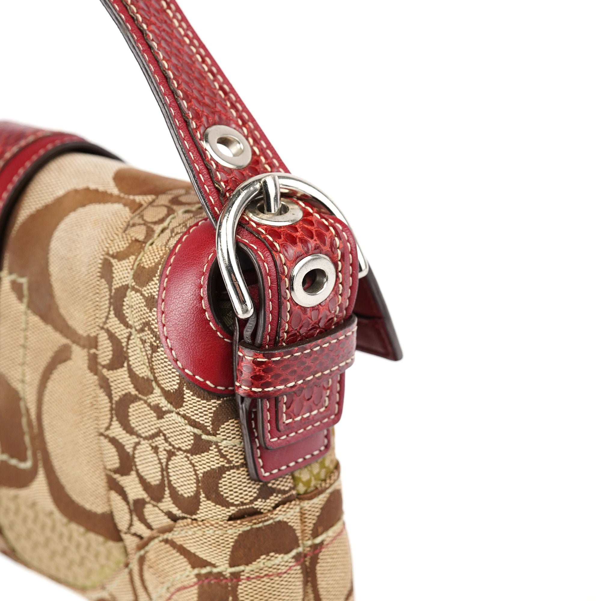 10087 Beige Burgundy Snakeskin Soho Shoulder Bag