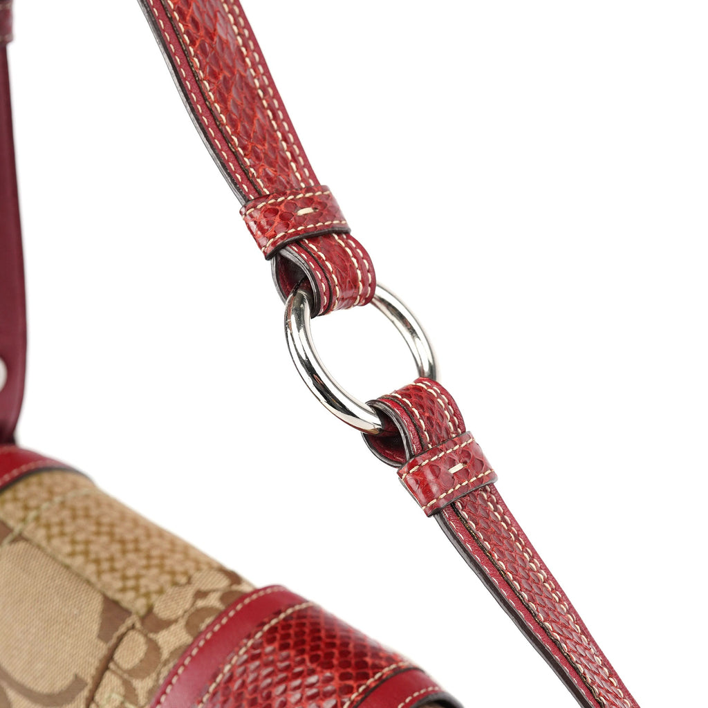 10087 Beige Burgundy Snakeskin Soho Shoulder Bag