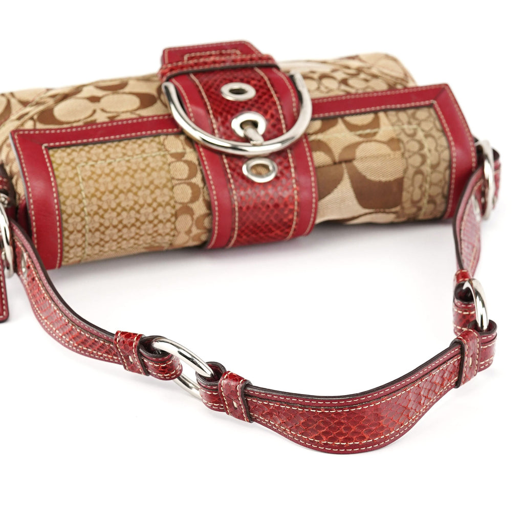 10087 Beige Burgundy Snakeskin Soho Shoulder Bag