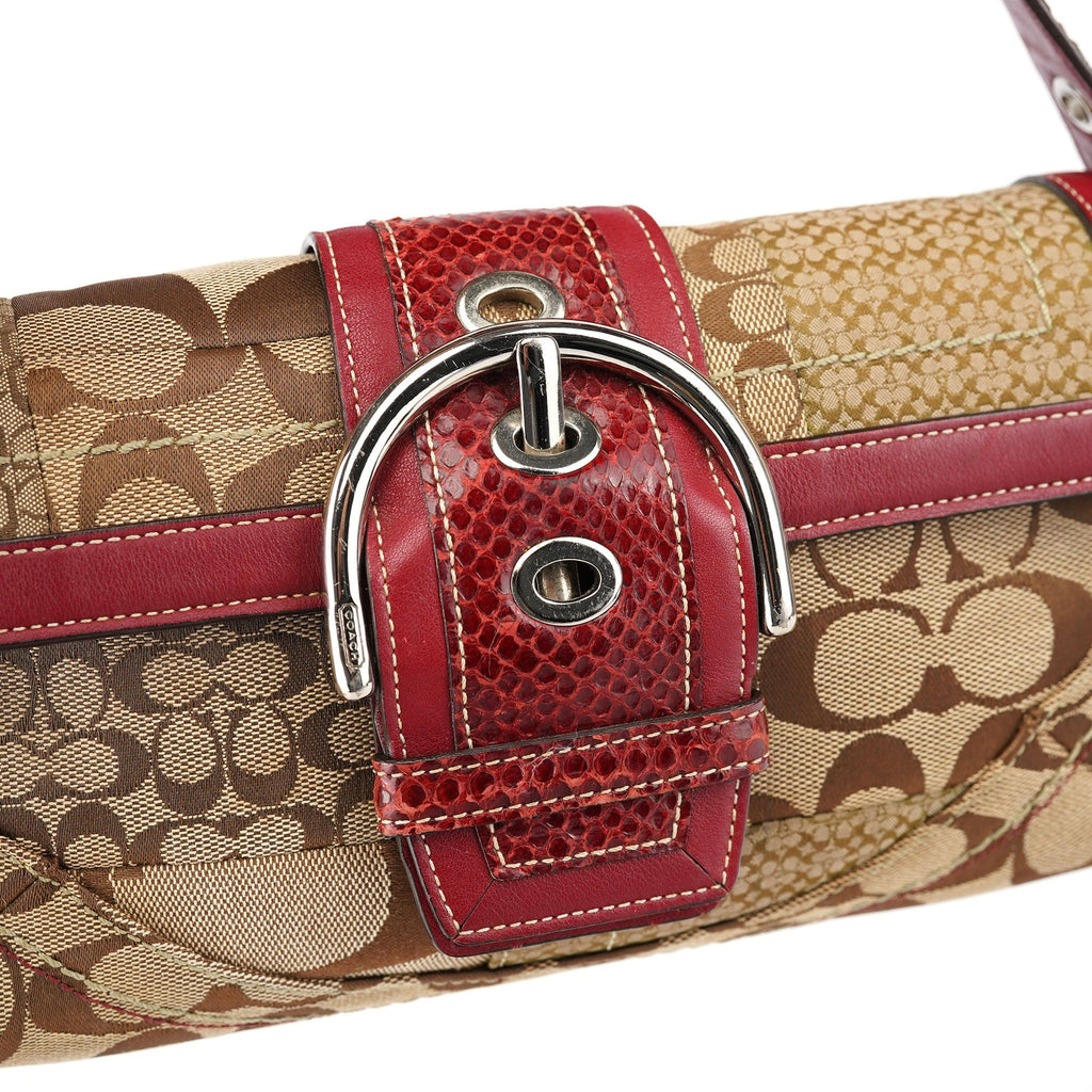 10087 Beige Burgundy Snakeskin Soho Shoulder Bag