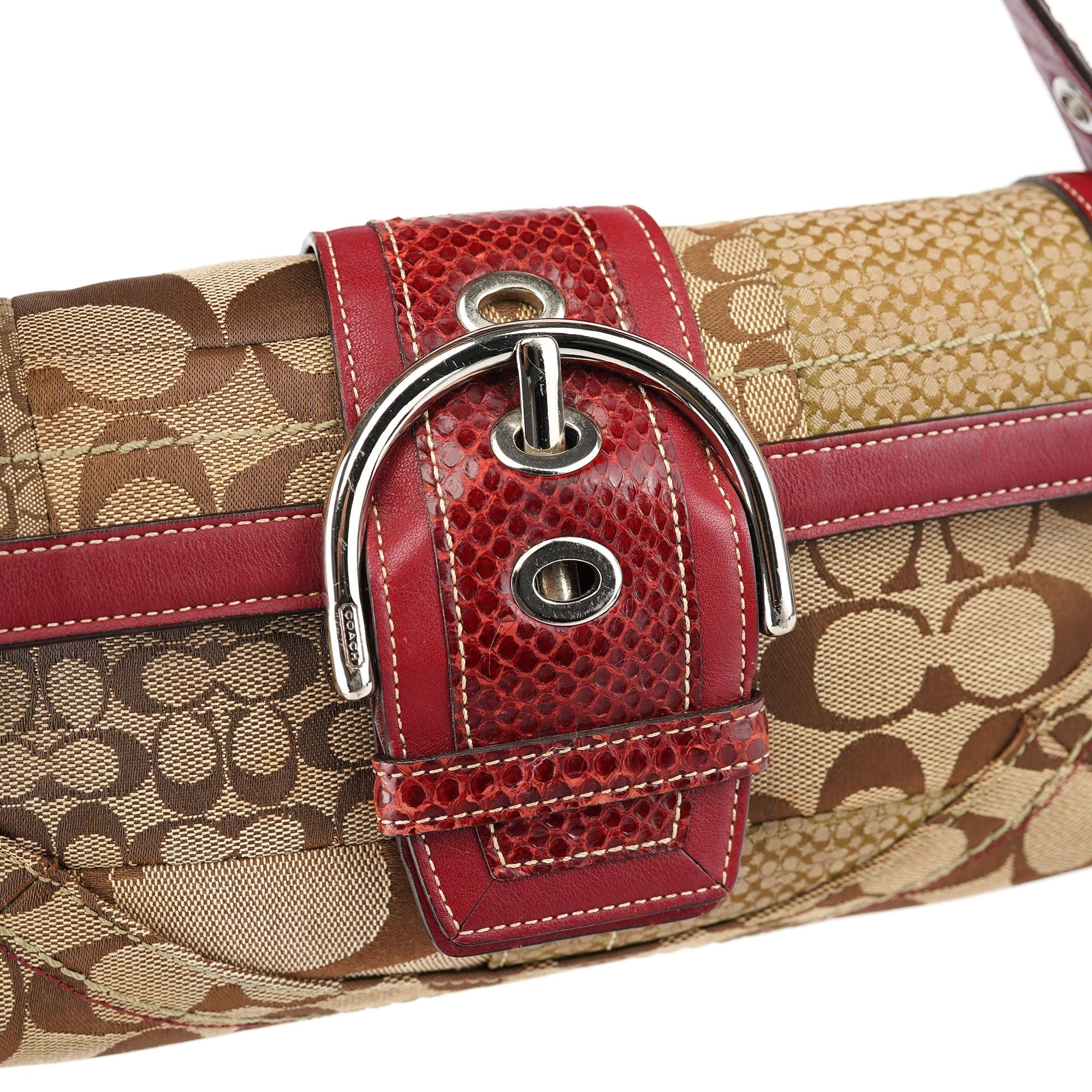 10087 Beige Burgundy Snakeskin Soho Shoulder Bag