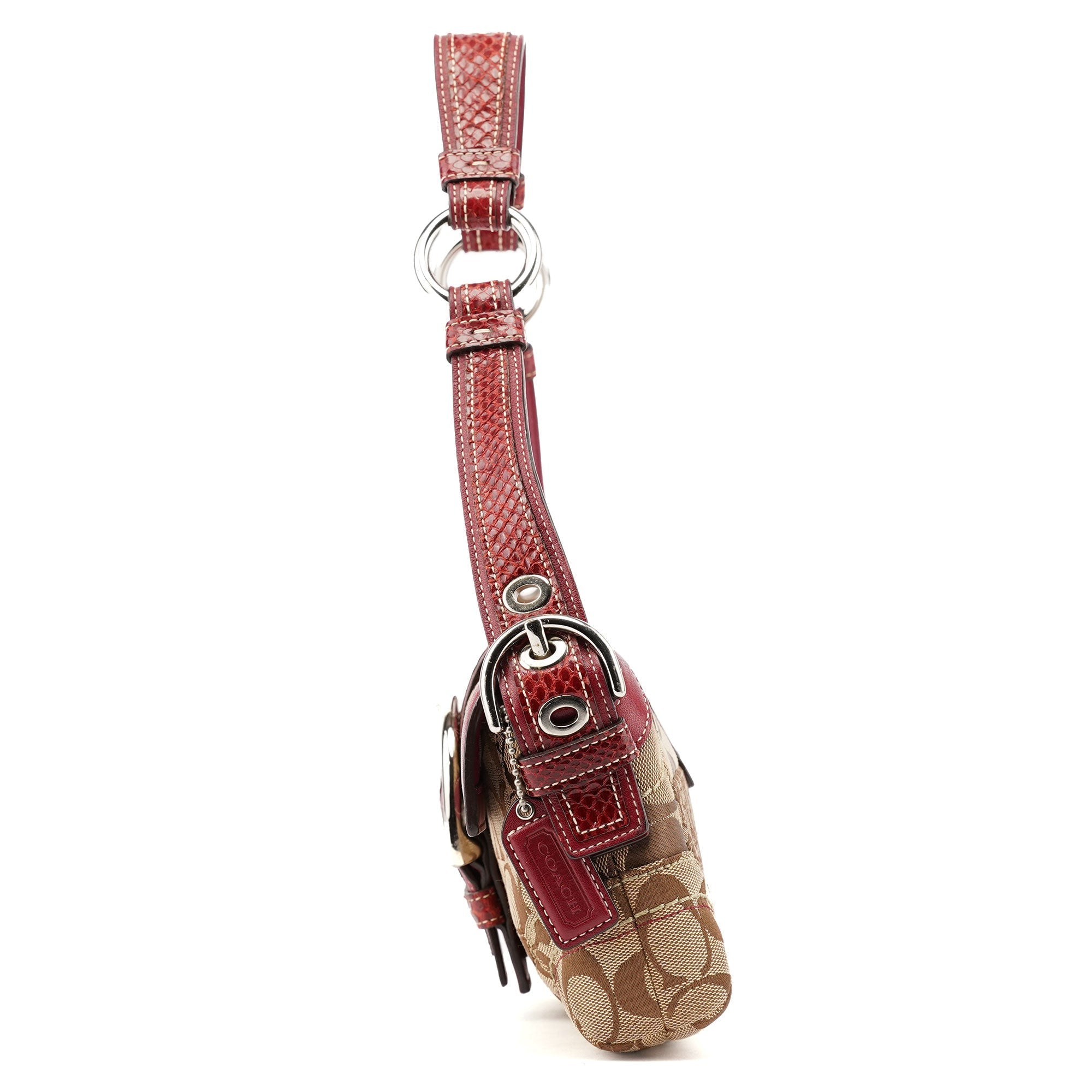 10087 Beige Burgundy Snakeskin Soho Shoulder Bag