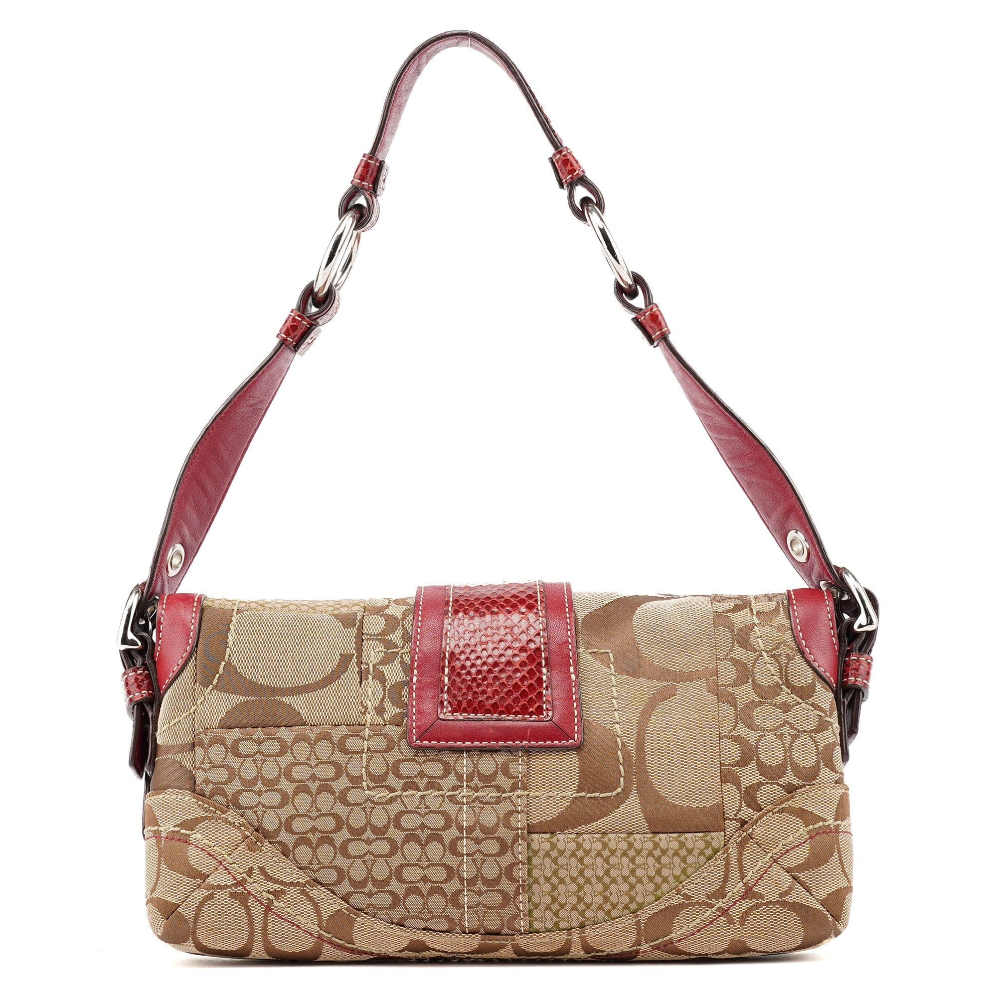 10087 Beige Burgundy Snakeskin Soho Shoulder Bag