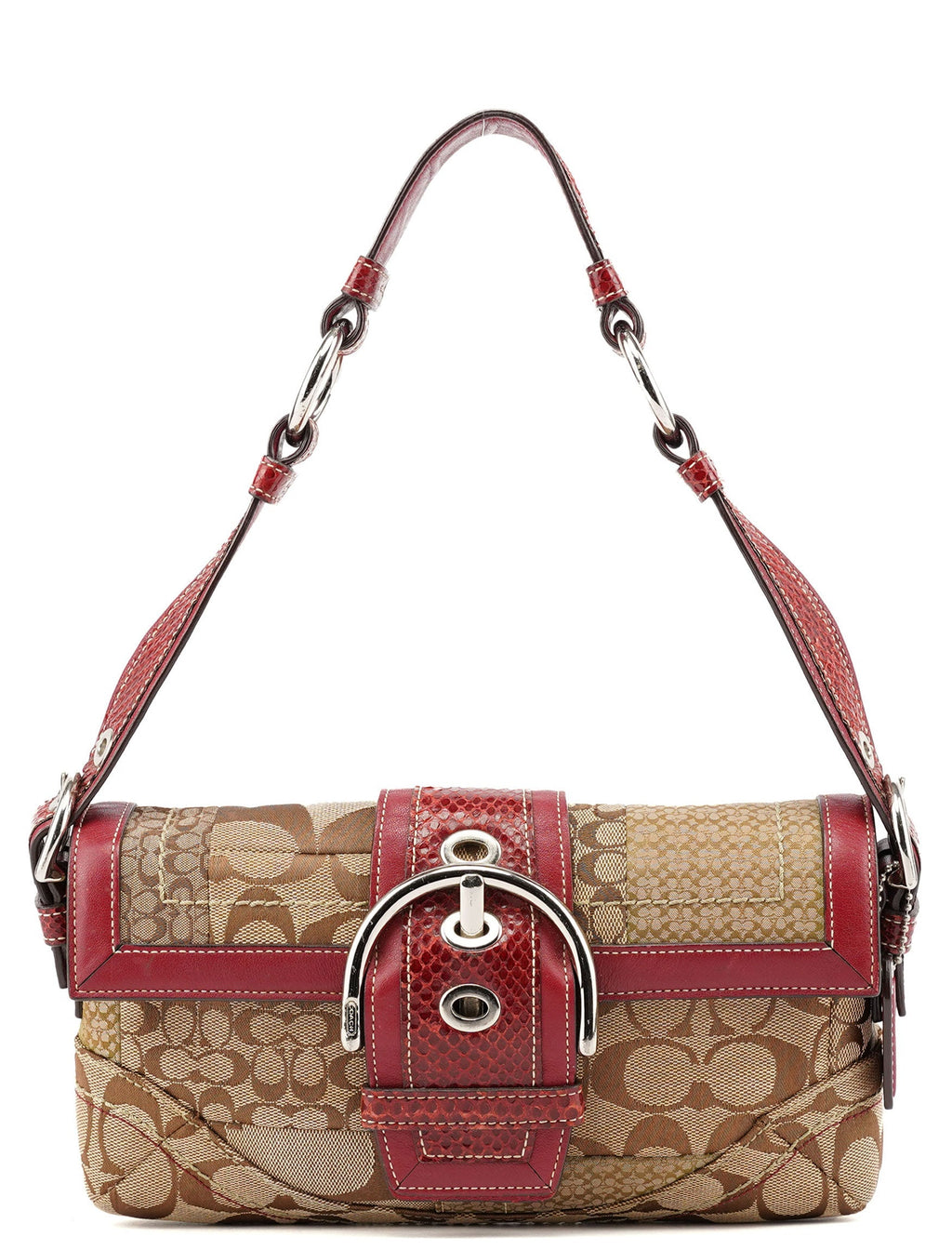 10087 Beige Burgundy Snakeskin Soho Shoulder Bag