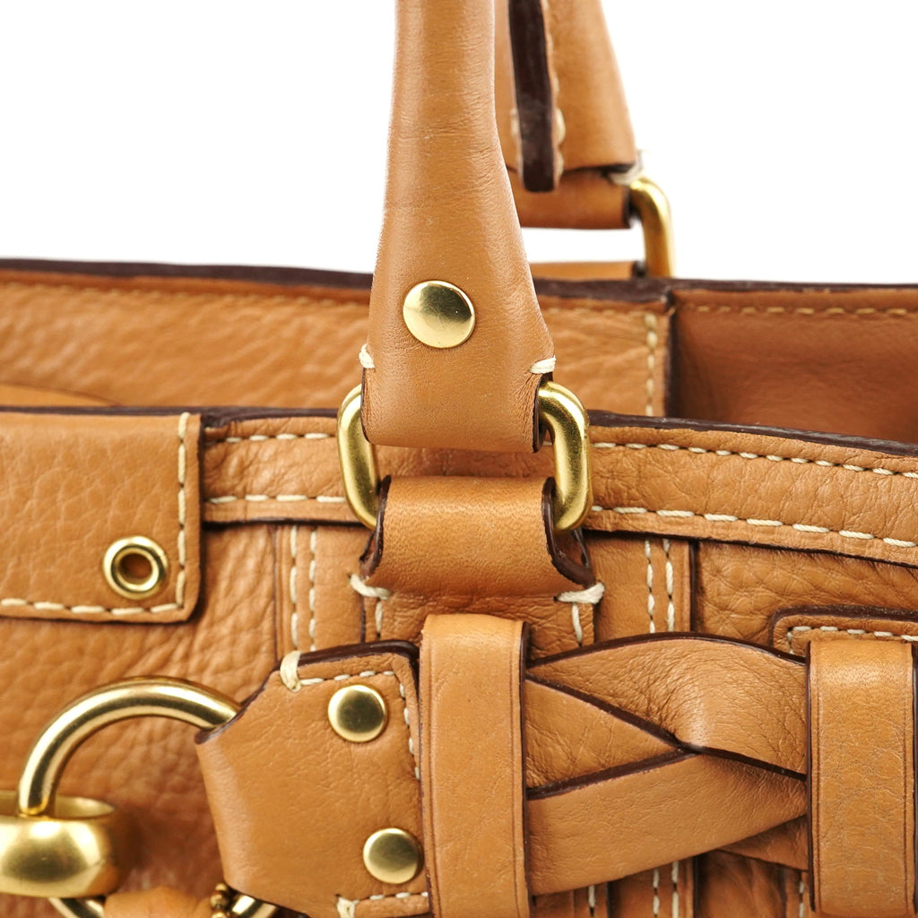 10528 Beige Leather Hamptons Tote Bag