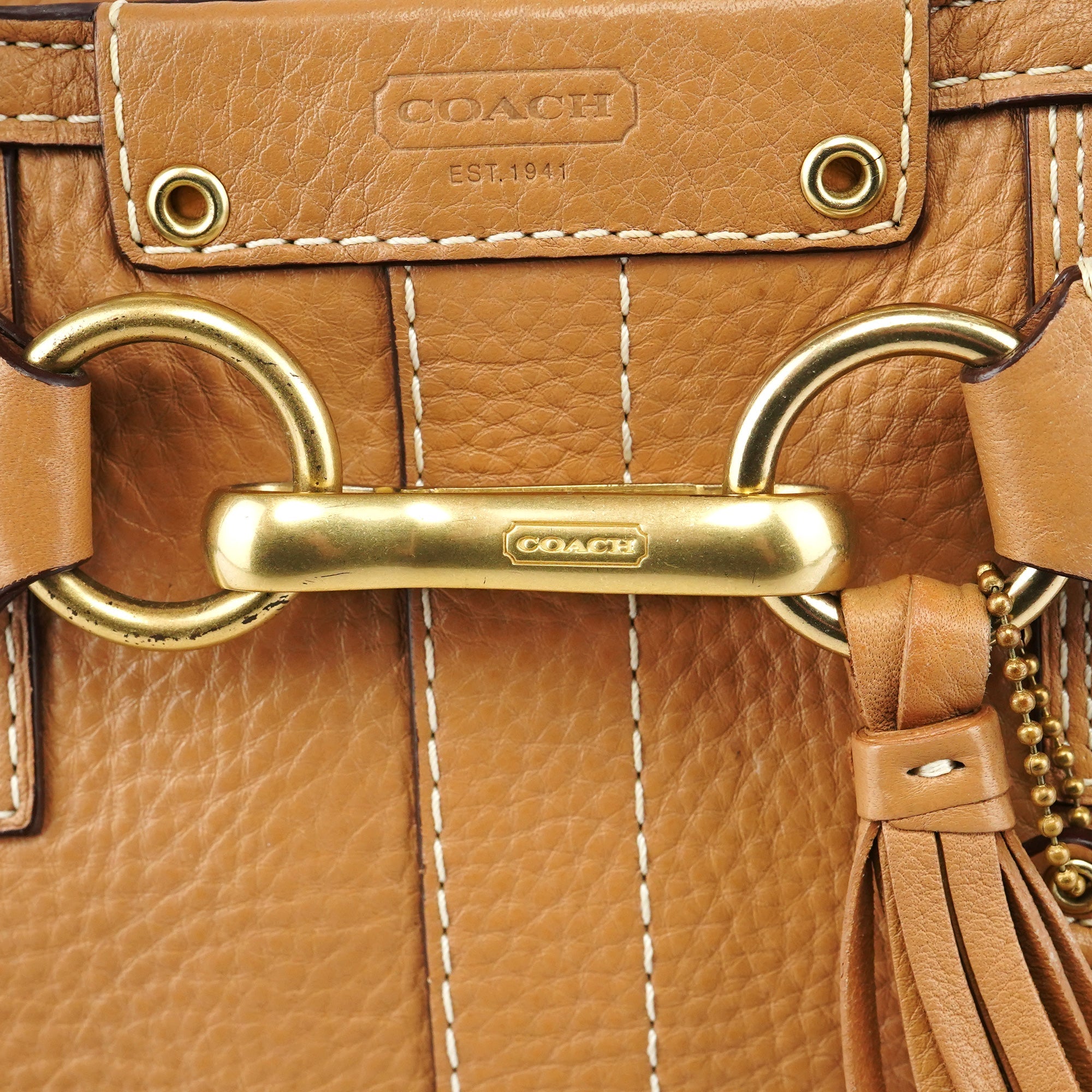 10528 Beige Leather Hamptons Tote Bag