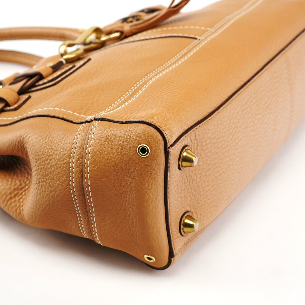 10528 Beige Leather Hamptons Tote Bag