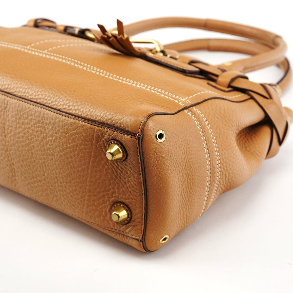 10528 Beige Leather Hamptons Tote Bag