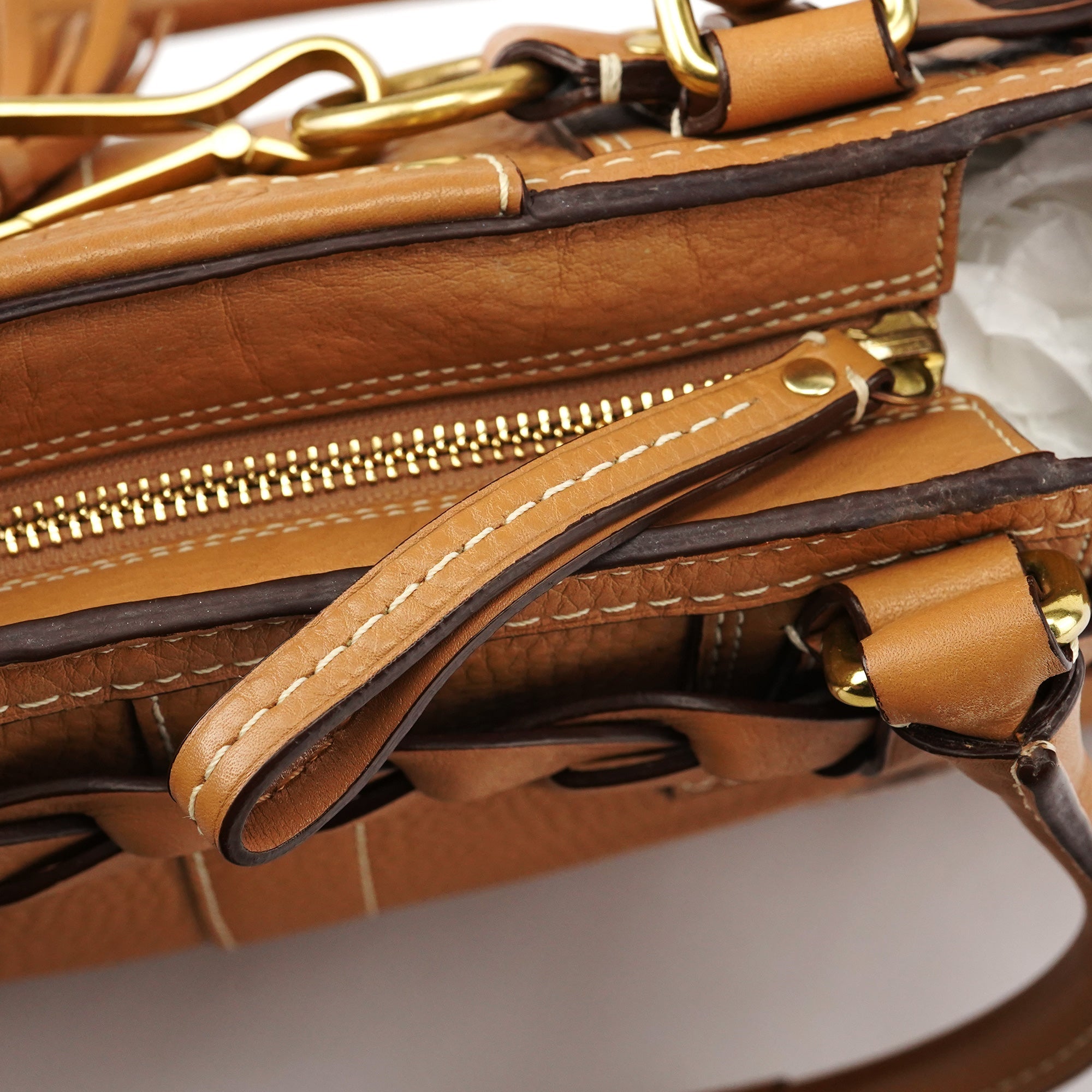 10528 Beige Leather Hamptons Tote Bag