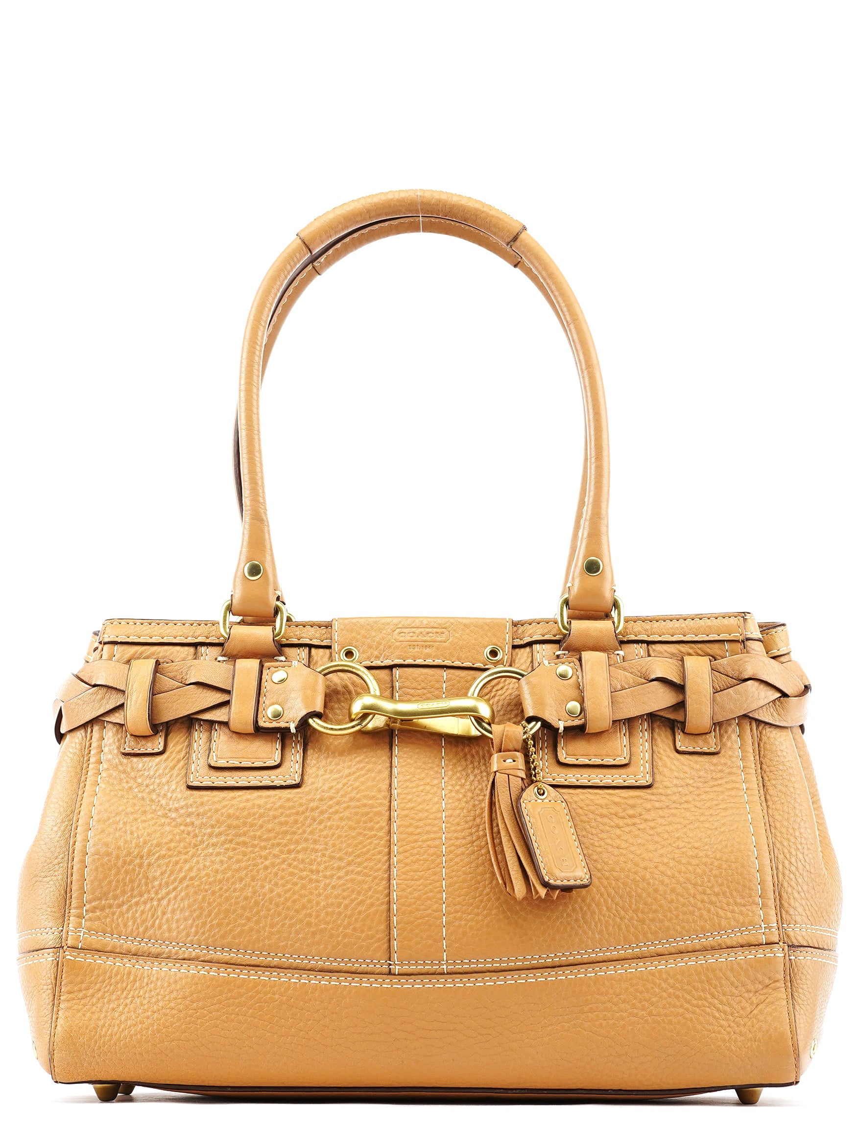 10528 Beige Leather Hamptons Tote Bag