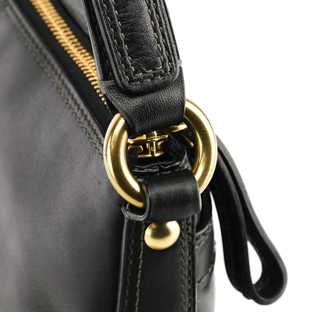 11042 Black Leather Turnlock Shoulder Bag