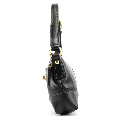 11042 Black Leather Turnlock Shoulder Bag