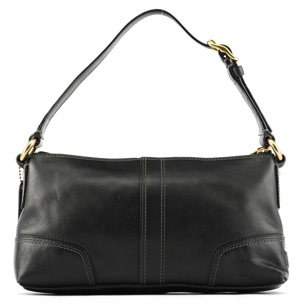 11042 Black Leather Turnlock Shoulder Bag