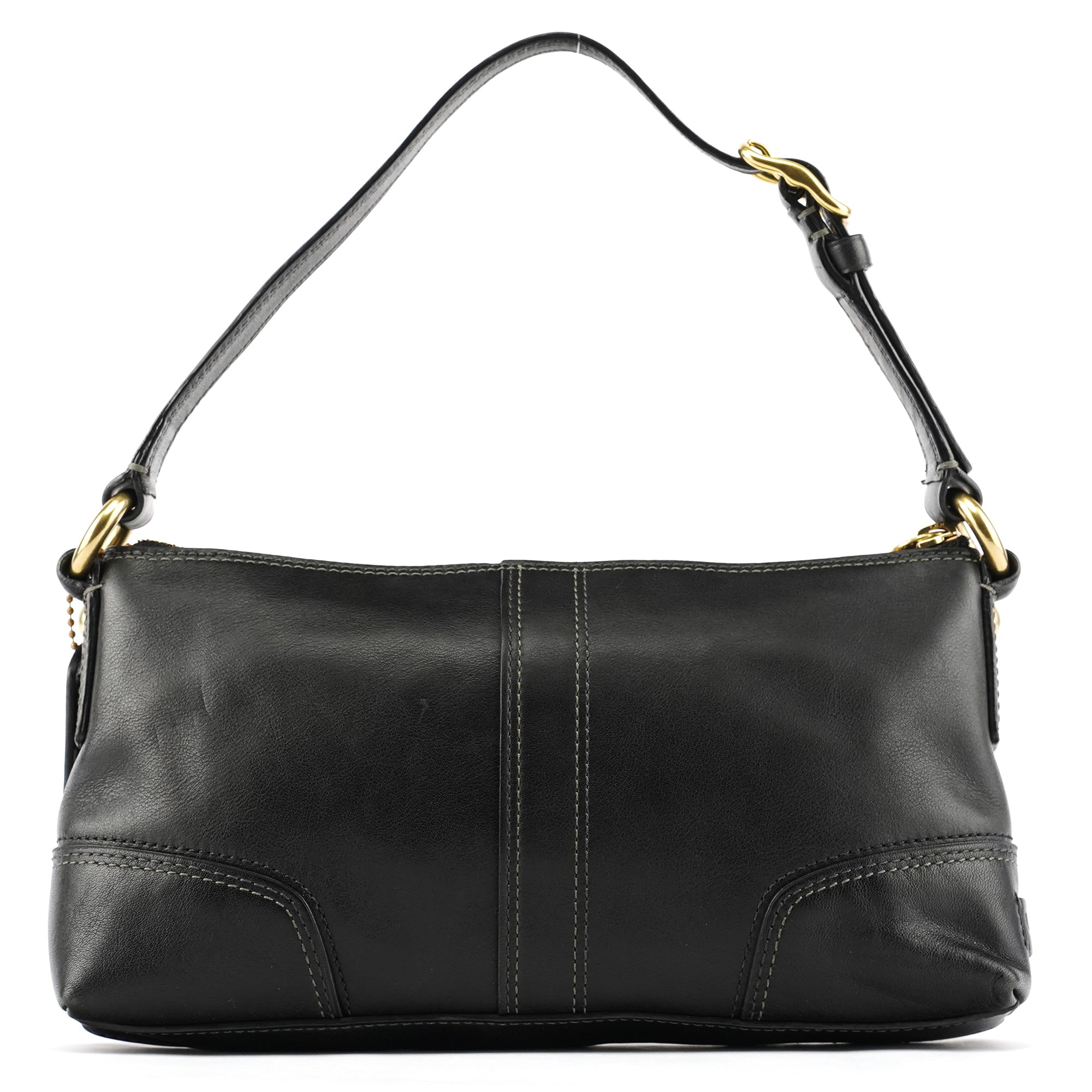11042 Black Leather Turnlock Shoulder Bag