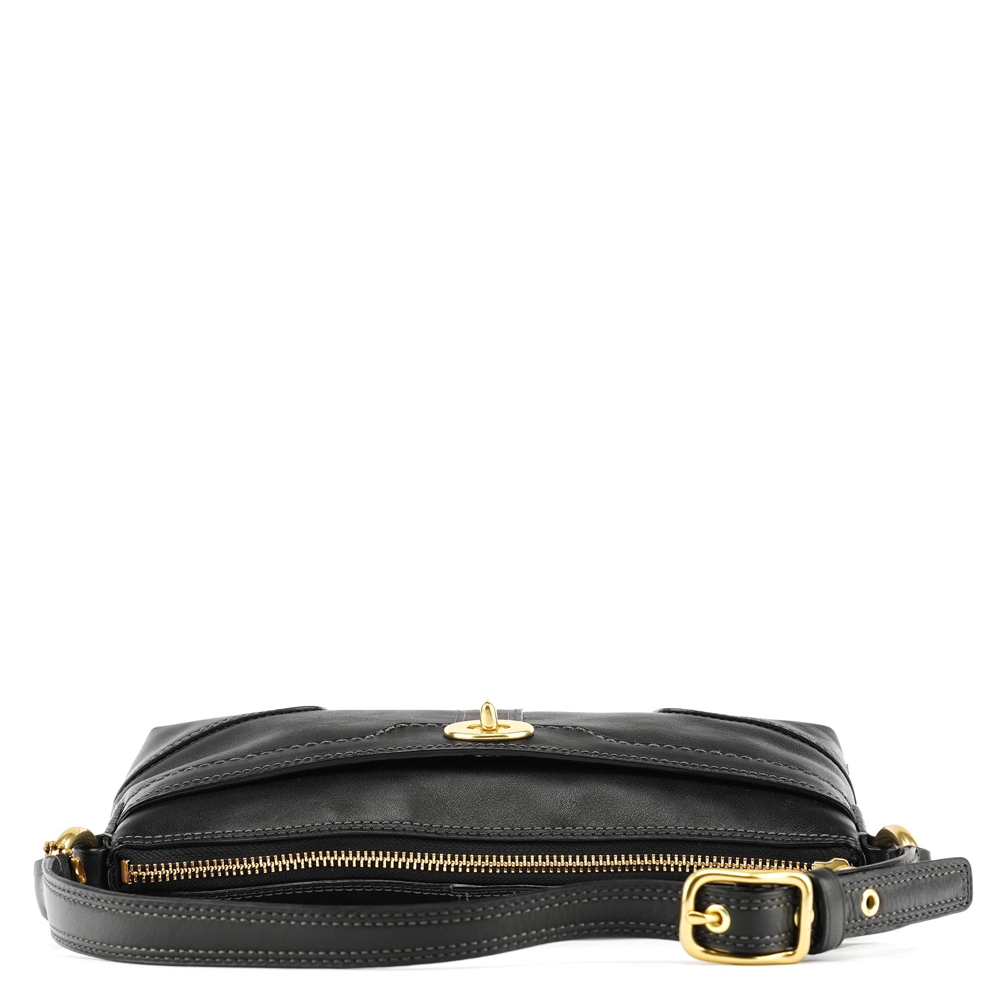 11042 Black Leather Turnlock Shoulder Bag
