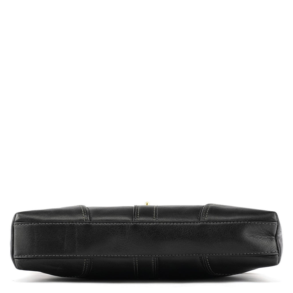 11042 Black Leather Turnlock Shoulder Bag