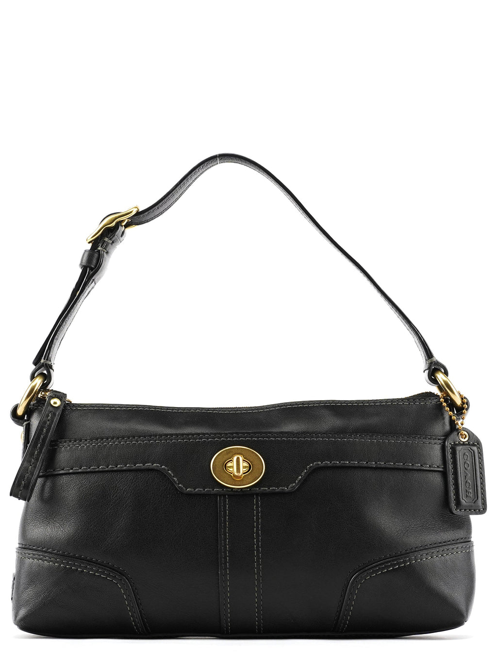 11042 Black Leather Turnlock Shoulder Bag