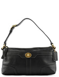 11042 Black Leather Turnlock Shoulder Bag