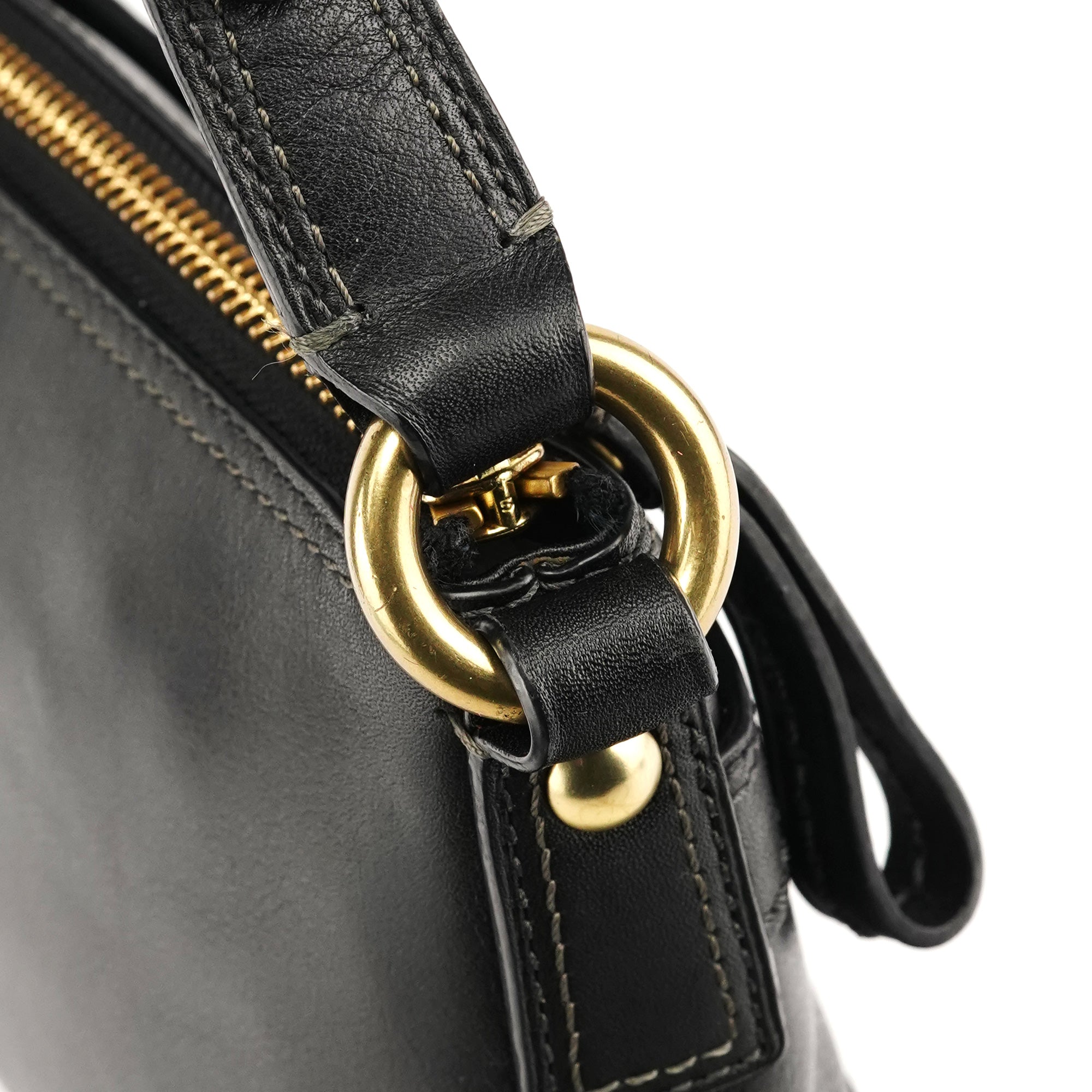 11042 Black Leather Turnlock Shoulder Bag
