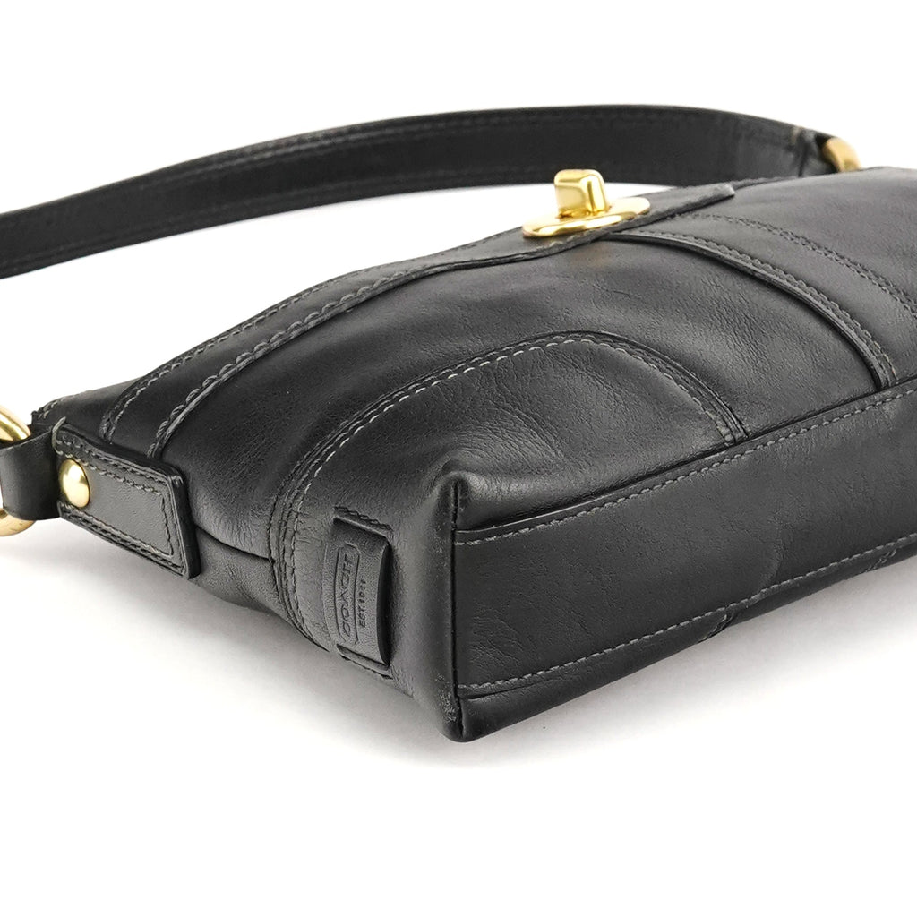 11042 Black Leather Turnlock Shoulder Bag