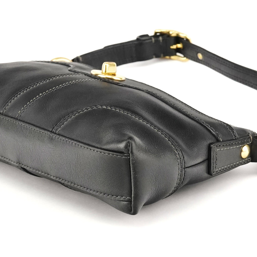 11042 Black Leather Turnlock Shoulder Bag