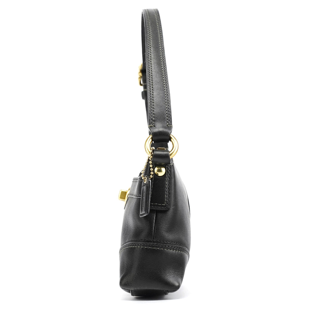 11042 Black Leather Turnlock Shoulder Bag