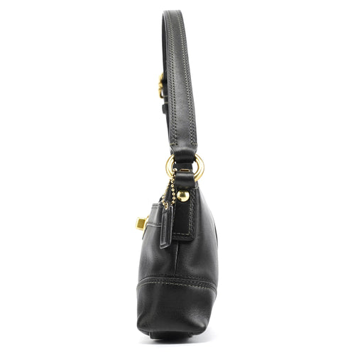 11042 Black Leather Turnlock Shoulder Bag