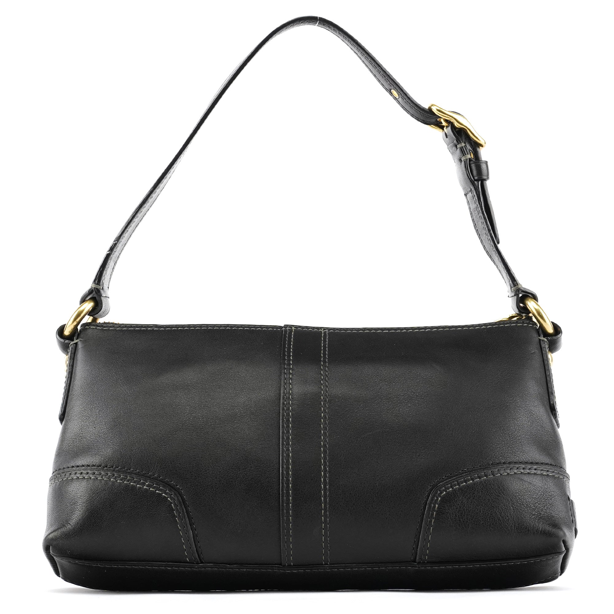 11042 Black Leather Turnlock Shoulder Bag