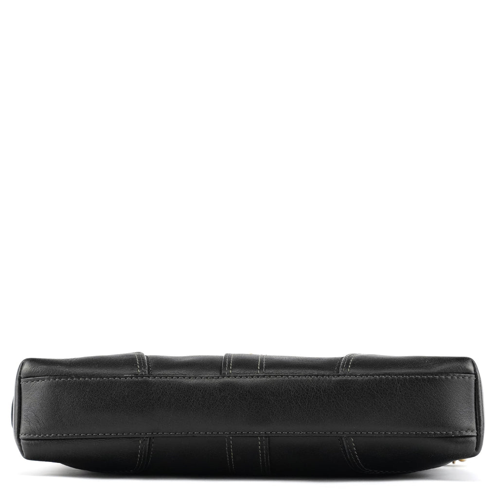11042 Black Leather Turnlock Shoulder Bag