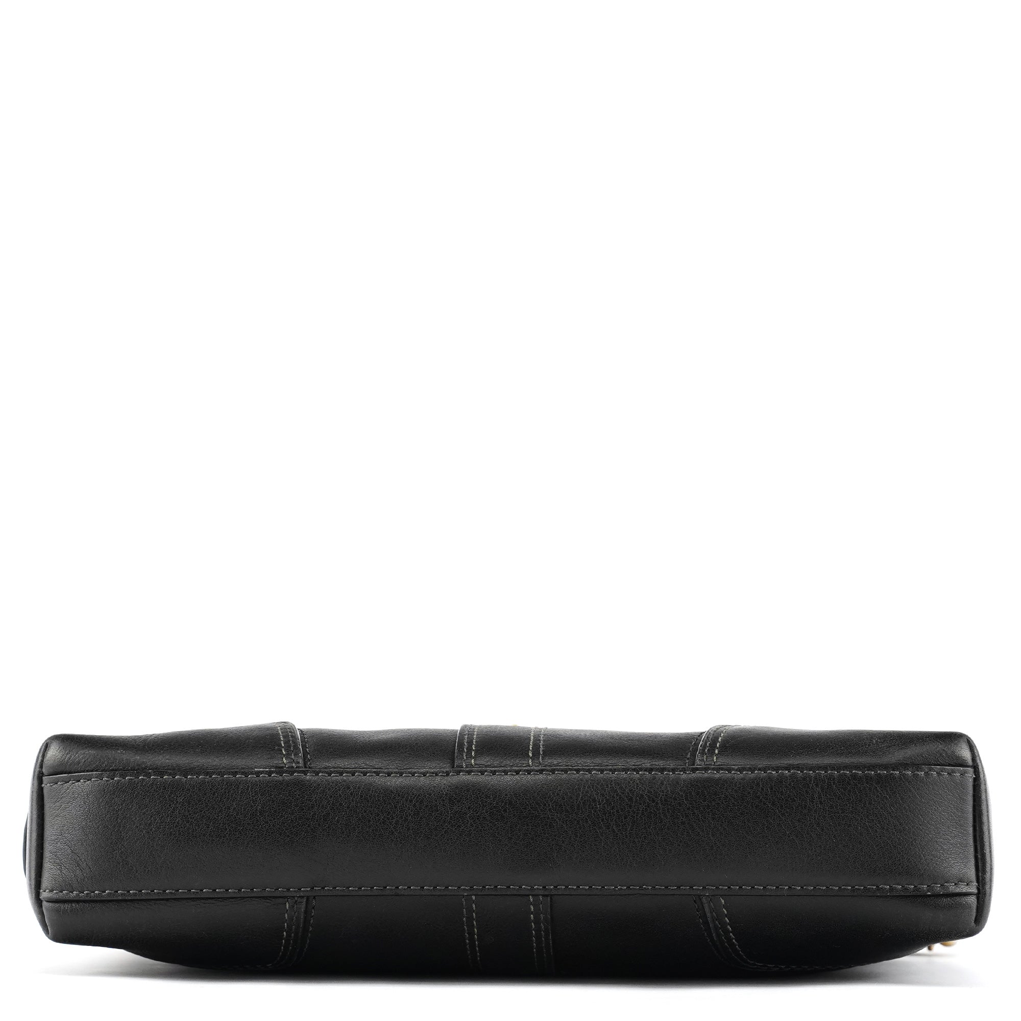 11042 Black Leather Turnlock Shoulder Bag