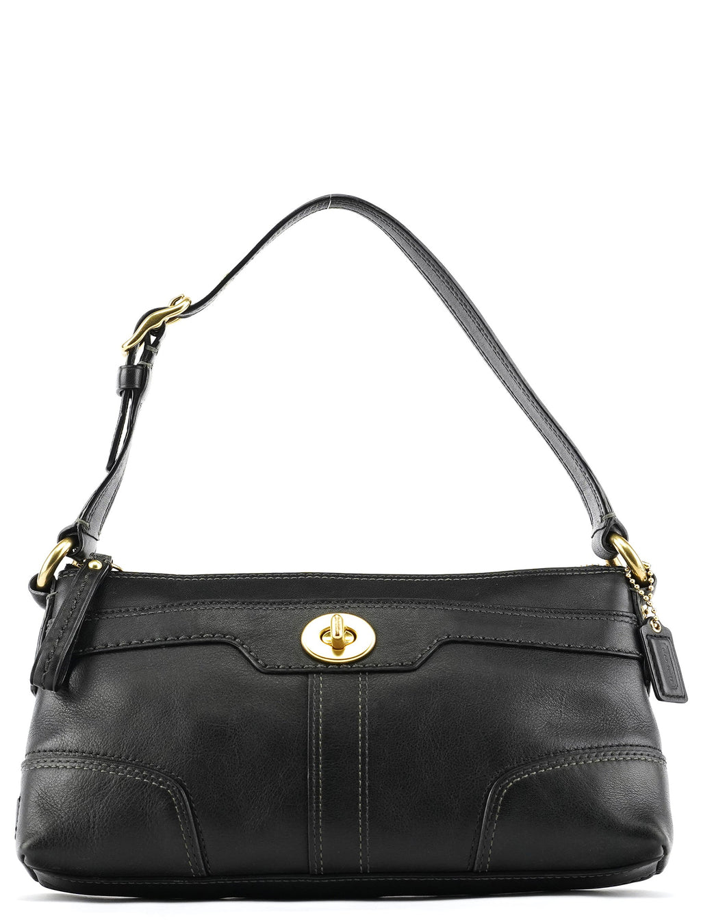11042 Black Leather Turnlock Shoulder Bag