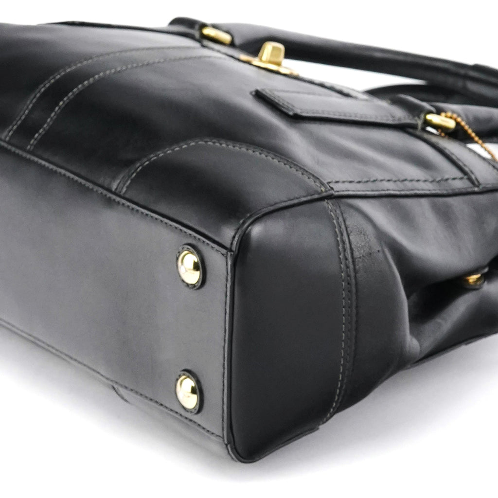 11047 Black Leather Turnlock Tote Bag
