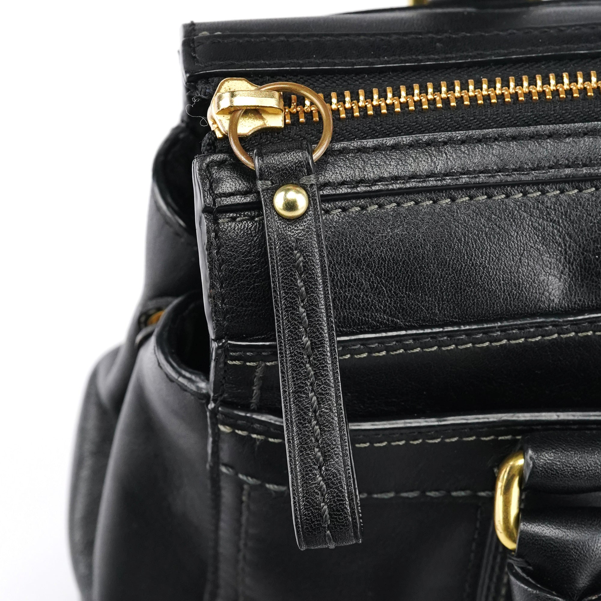 11047 Black Leather Turnlock Tote Bag