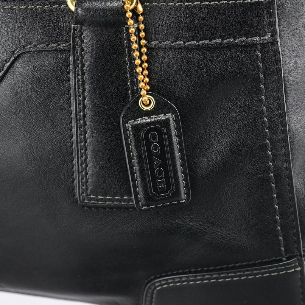 11047 Black Leather Turnlock Tote Bag