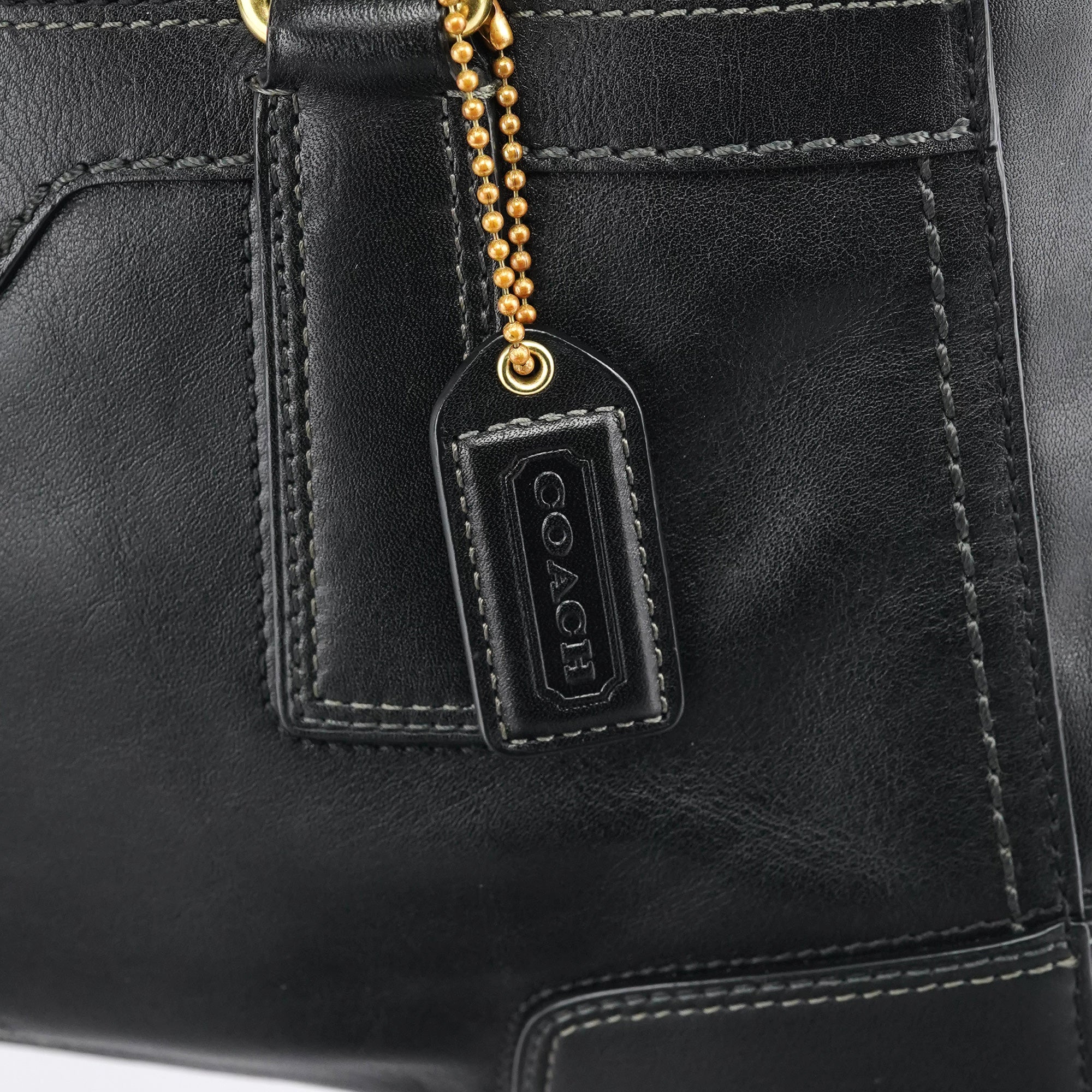 11047 Black Leather Turnlock Tote Bag