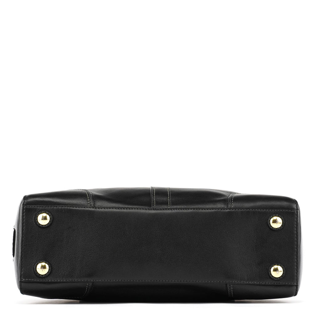 11047 Black Leather Turnlock Tote Bag