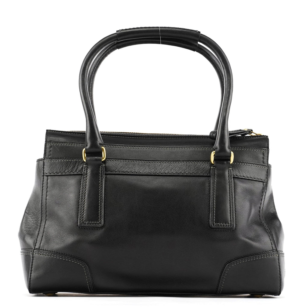 11047 Black Leather Turnlock Tote Bag